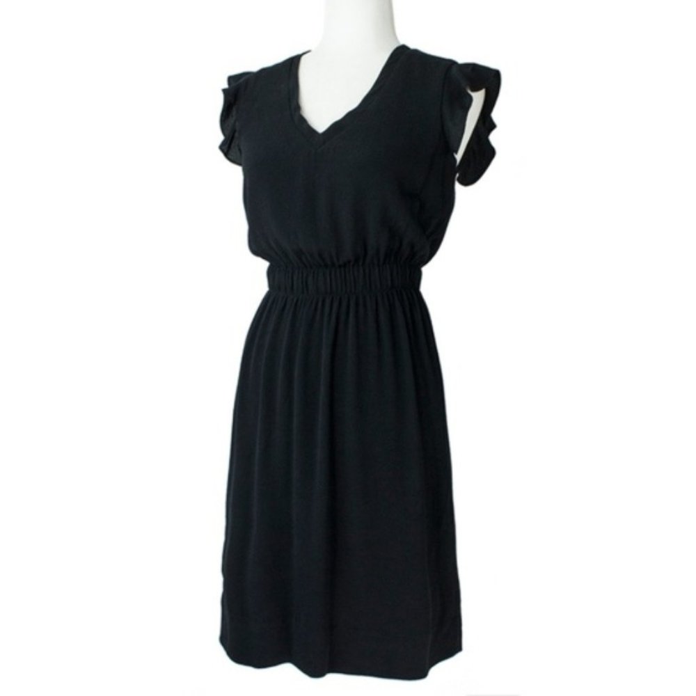 Kate Spade Black Flutter Sleeve Crepe Dress Size 0 Fit and Flare